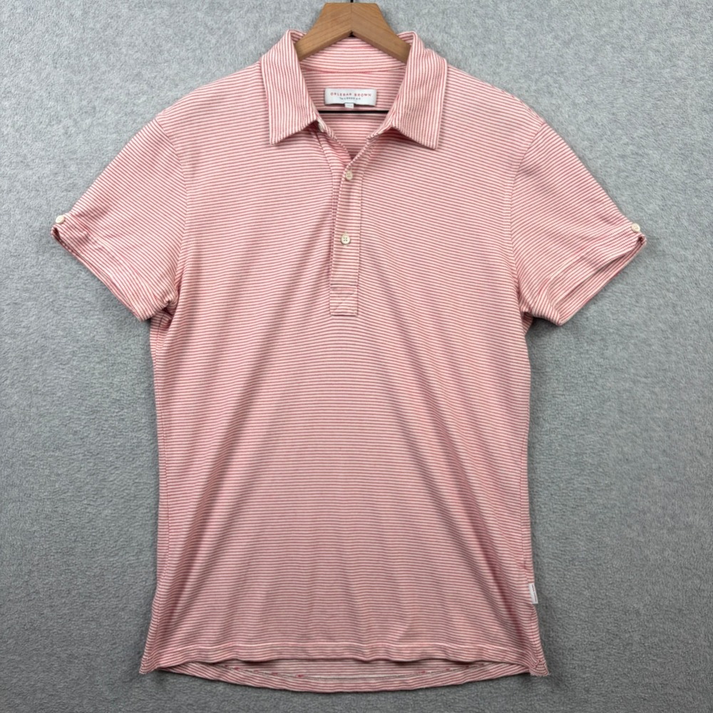 Orlebar Brown Polo Shirt Mens Large Red Striped Sebastian Cotton Knit Preppy